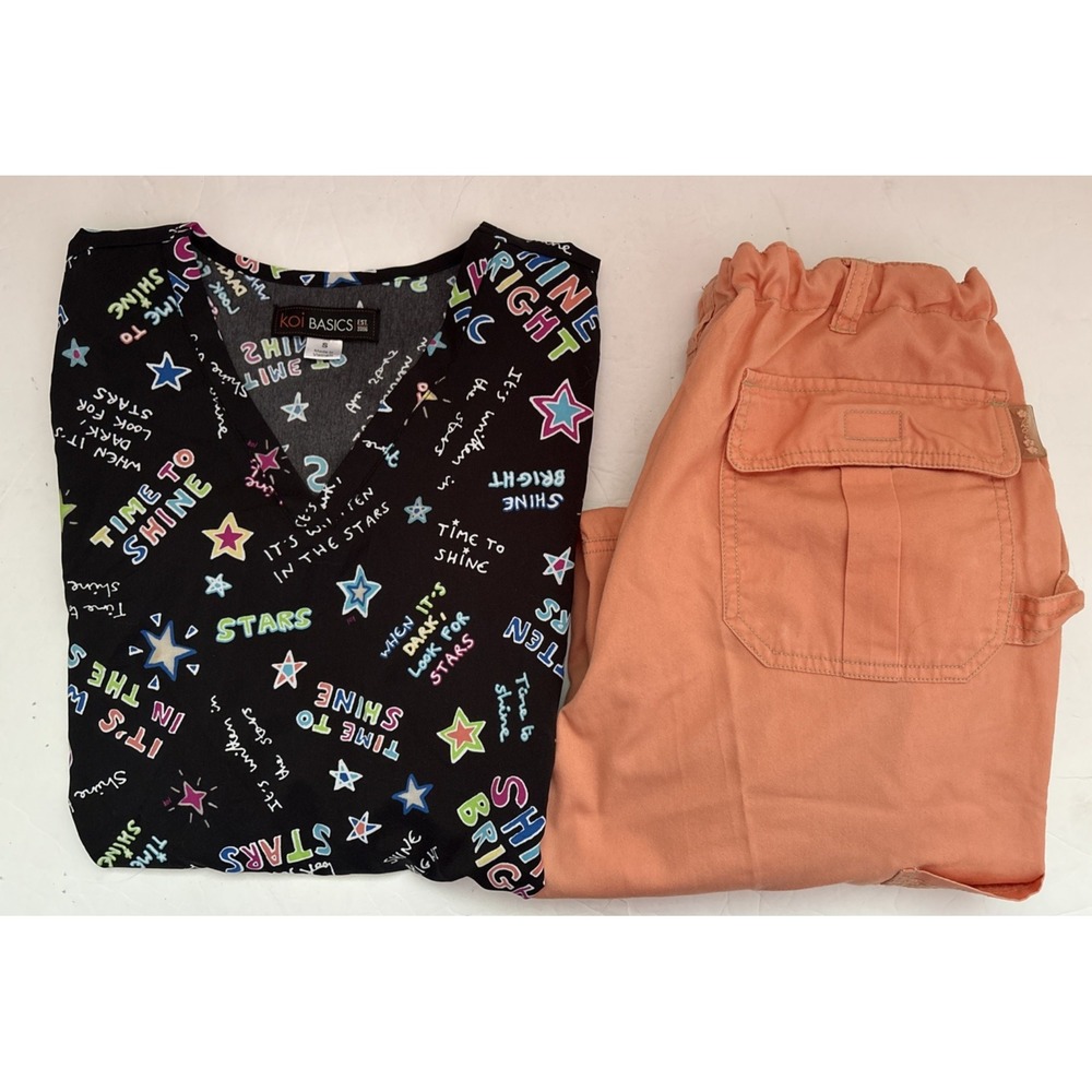 Women's KOI Basics Black Peach Scrub Set Nurse Medical Uniform CNA Sz Small Lot
